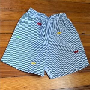 Florence Eiseman Blue Striped Shorts with Colorful Fish Accents